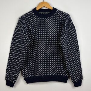 Vintage Roots Sweater Womens Medium Navy Blue White Wool Birdeye Made in Norway